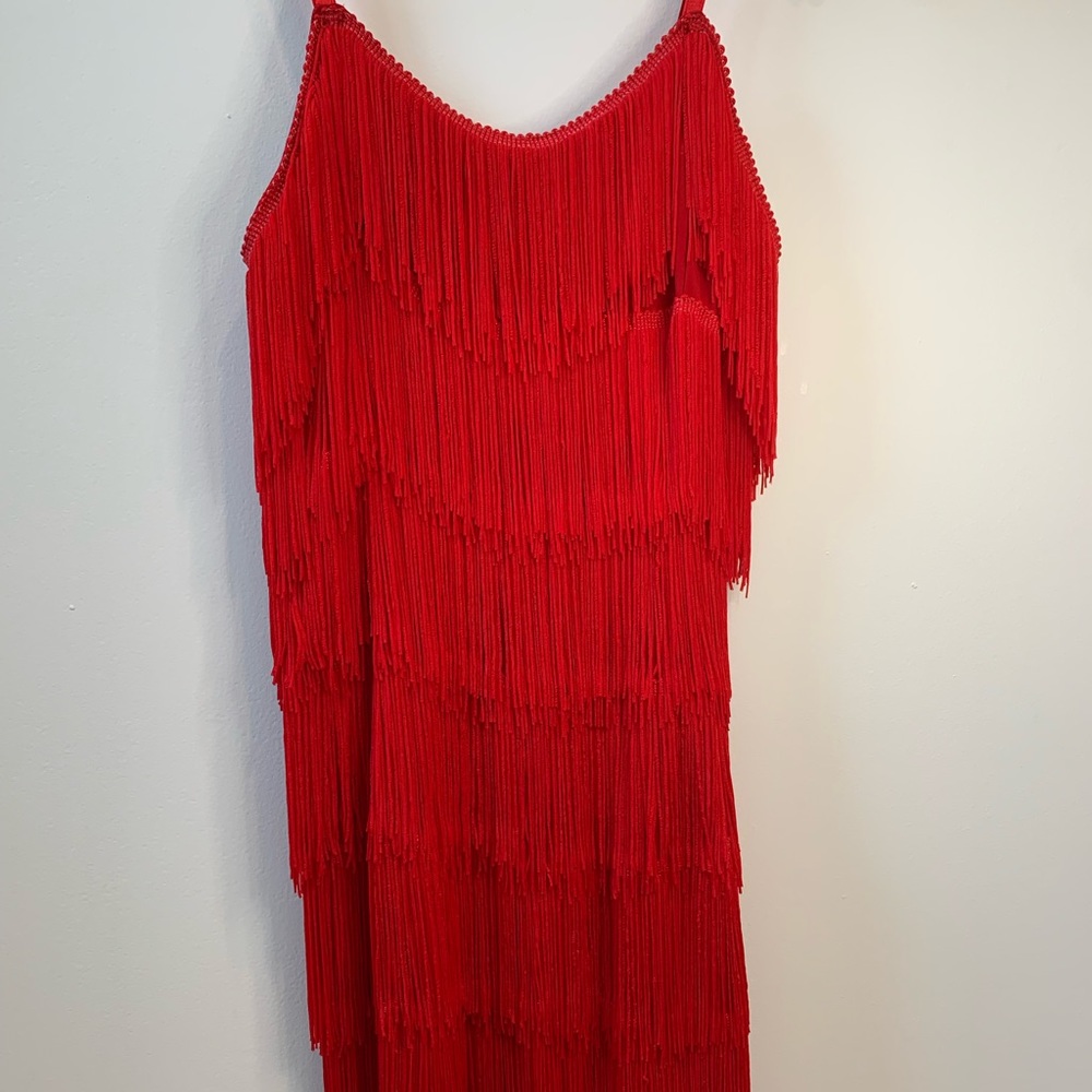 Cheryl Creations Red Fringe Flapper Sleeveless Dress